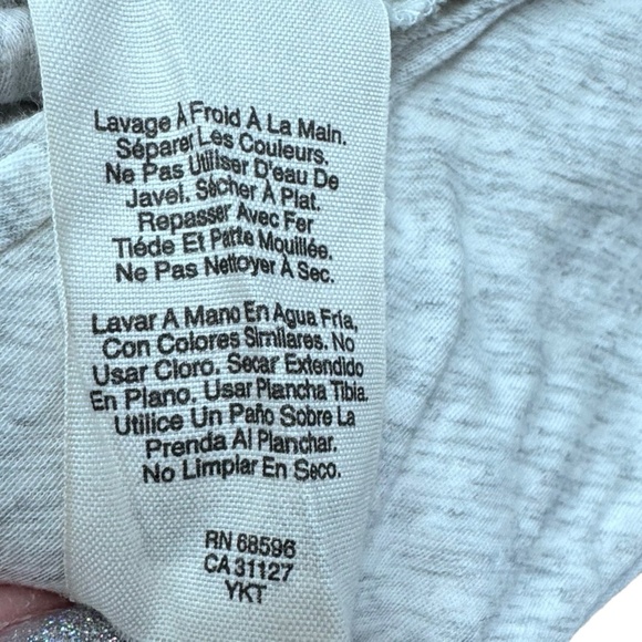 PURE DKNY HEATHER OATMEAL/GRAY OPEN FRONT DRAWSTRING HEM COTTON CARDIGAN - Picture 12 of 14